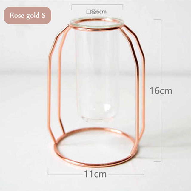 Skorter | 1Set Nordic Style Glass Iron Art Vase Rose Gold