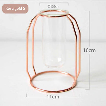 Skorter | 1Set Nordic Style Glass Iron Art Vase Rose Gold