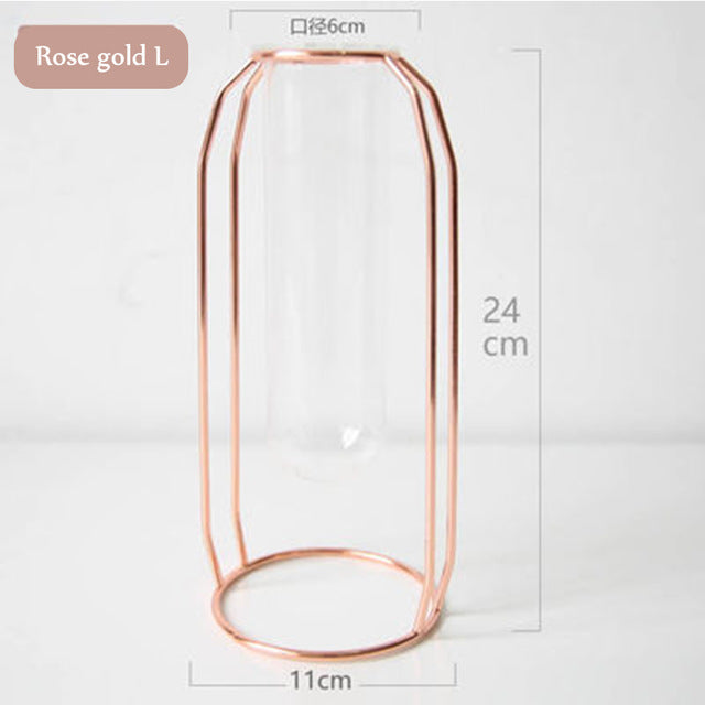 Skorter | 1Set Nordic Style Glass Iron Art Vase Rose Gold