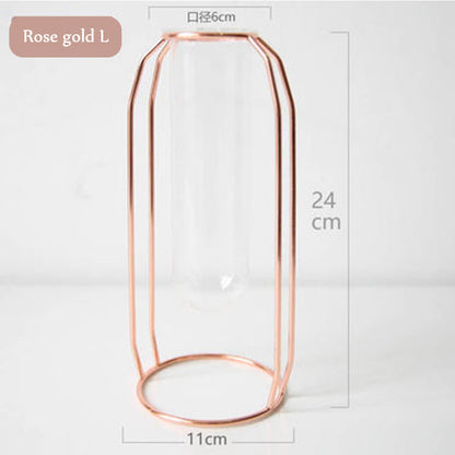 Skorter | 1Set Nordic Style Glass Iron Art Vase Rose Gold