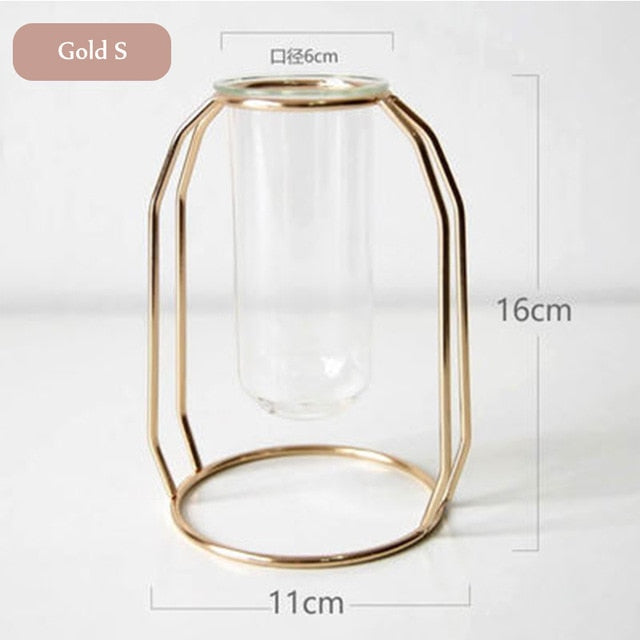 Skorter | 1Set Nordic Style Glass Iron Art Vase Rose Gold