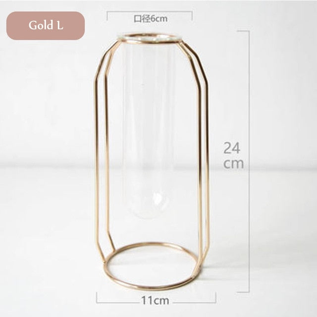 Skorter | 1Set Nordic Style Glass Iron Art Vase Rose Gold