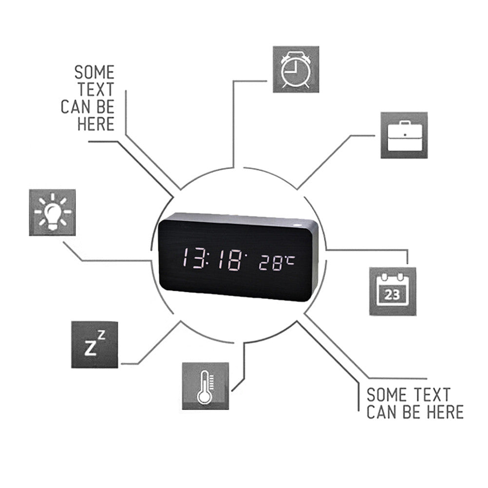 Skorter | Desk Dark Wooden Digital Alarm Clock with Temperature Display
