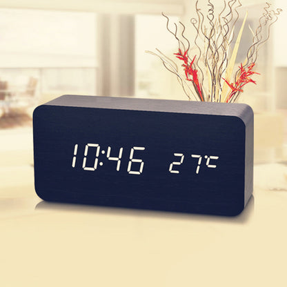 Skorter | Desk Dark Wooden Digital Alarm Clock with Temperature Display