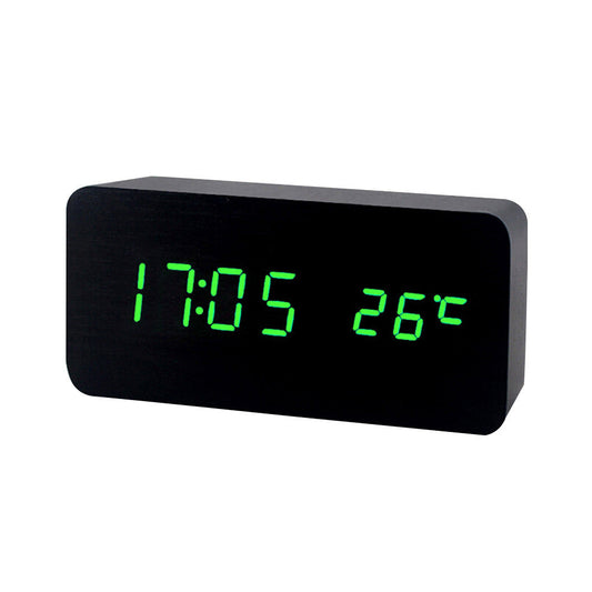 Skorter | Desk Dark Wooden Digital Alarm Clock with Temperature Display