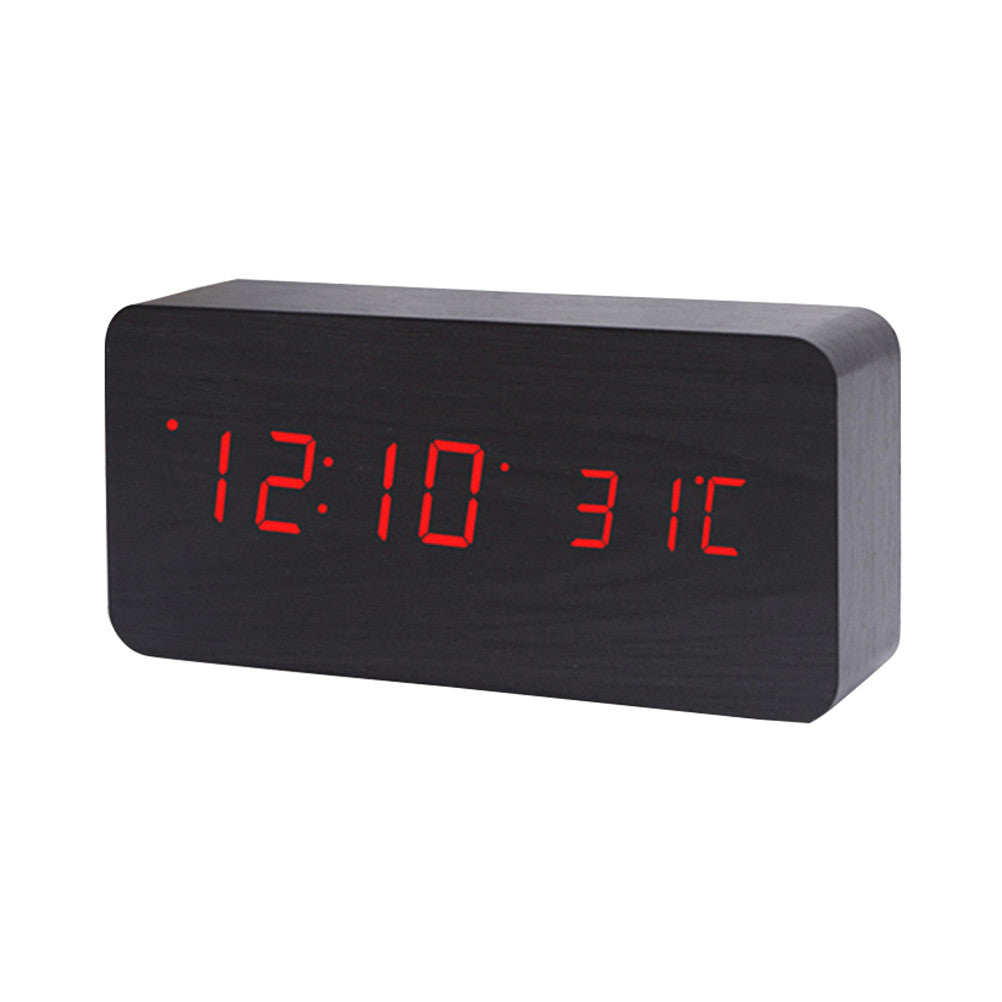 Skorter | Desk Dark Wooden Digital Alarm Clock with Temperature Display