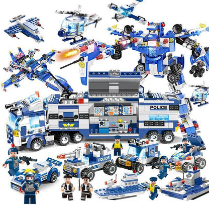 Skorter | 8 IN 1 Robot Aircraft Car City Police SWAT Building Block
