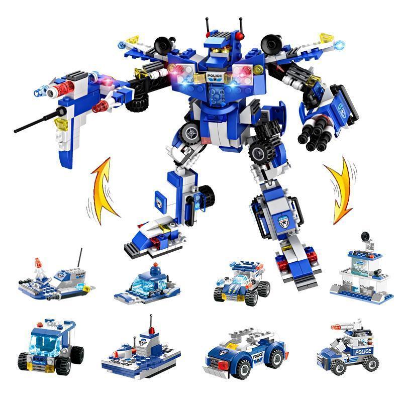 Skorter | 8 IN 1 Robot Aircraft Car City Police SWAT Building Block
