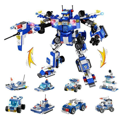 Skorter | 8 IN 1 Robot Aircraft Car City Police SWAT Building Block