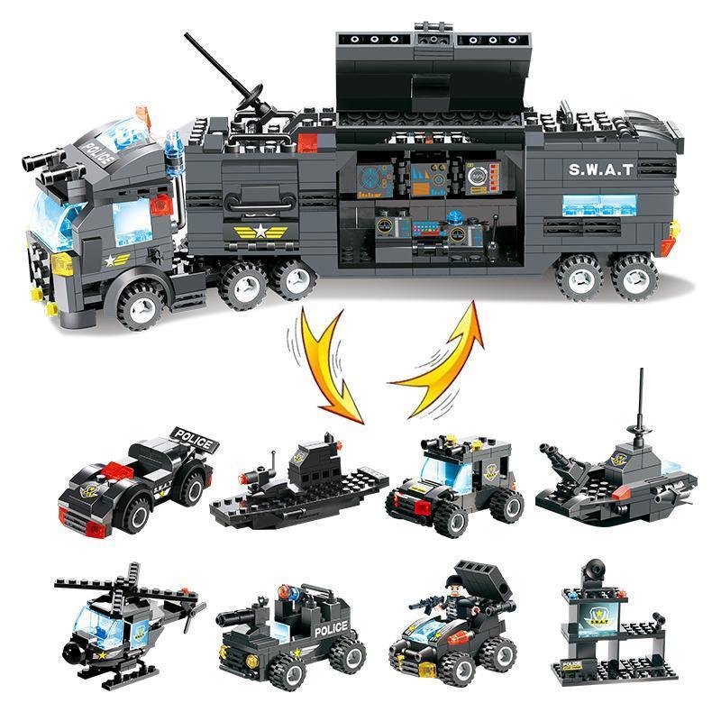 Skorter | 8 IN 1 Robot Aircraft Car City Police SWAT Building Block