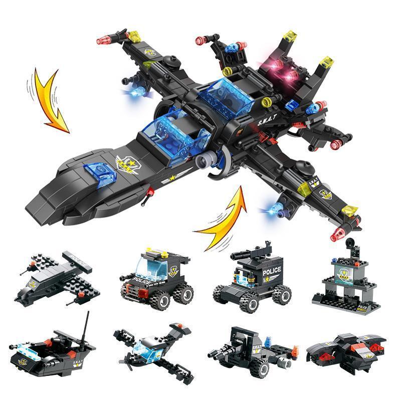 Skorter | 8 IN 1 Robot Aircraft Car City Police SWAT Building Block