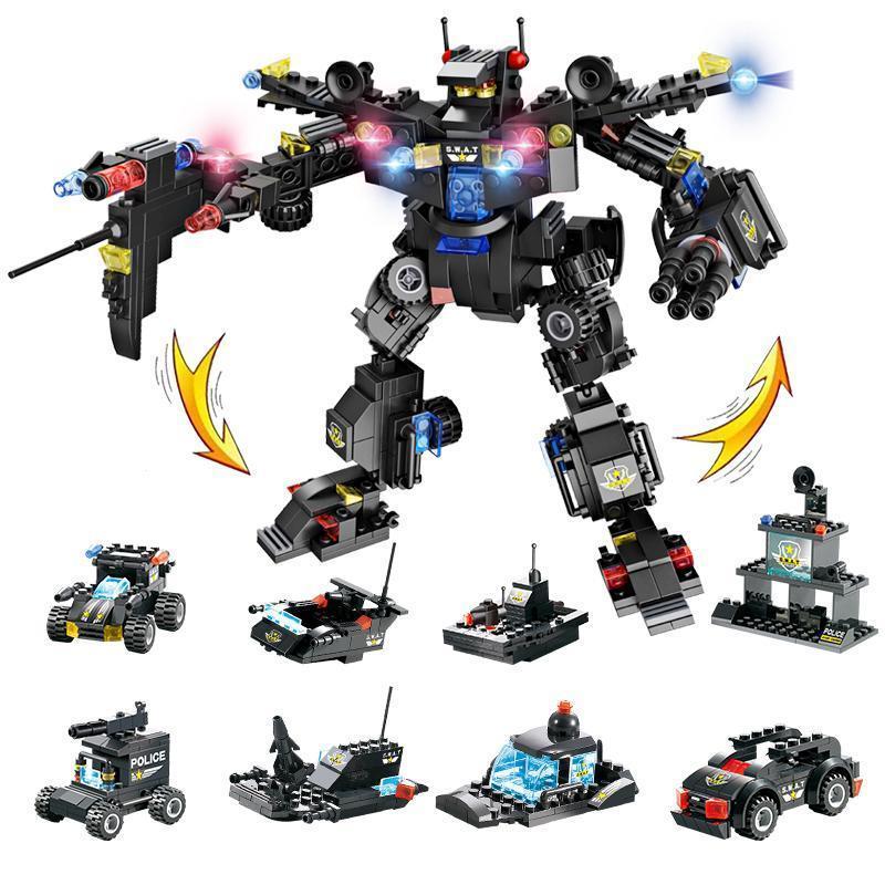 Skorter | 8 IN 1 Robot Aircraft Car City Police SWAT Building Block