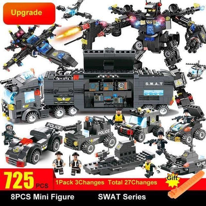 Skorter | 8 IN 1 Robot Aircraft Car City Police SWAT Building Block