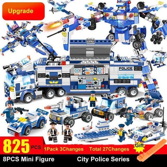 Skorter | 8 IN 1 Robot Aircraft Car City Police SWAT Building Block