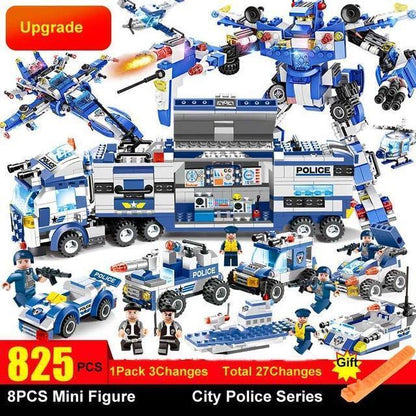 Skorter | 8 IN 1 Robot Aircraft Car City Police SWAT Building Block