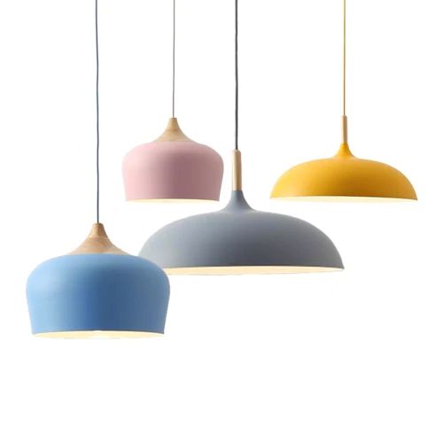 Skorter | Pendant lights made of metal and wood in delicate pastel shades