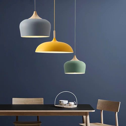 Skorter | Pendant lights made of metal and wood in delicate pastel shades