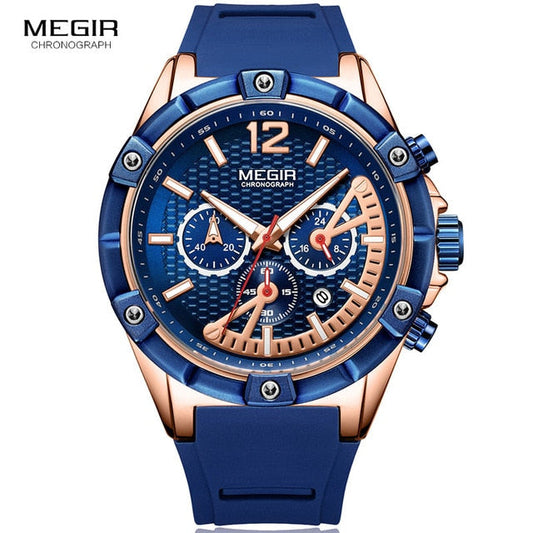 Skorter | MEGIR Men's Sports Chronograph Quartz Wrist Watches Army Silicone Waterproof Stopwatch Men's Watches Man Clock MN2083-2N0
