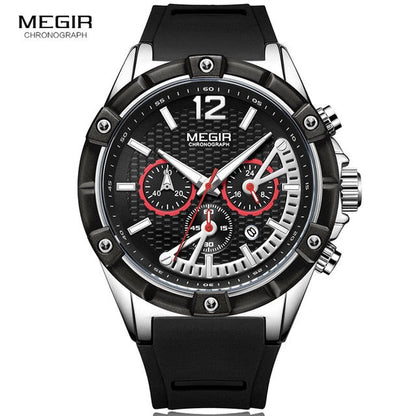 Skorter | MEGIR Men's Sports Chronograph Quartz Wrist Watches Army Silicone Waterproof Stopwatch Men's Watches Man Clock MN2083-2N0