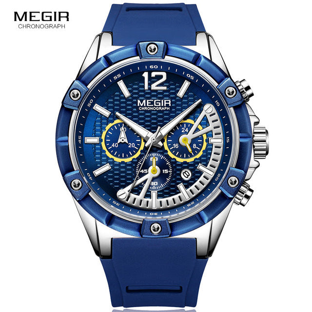Skorter | MEGIR Men's Sports Chronograph Quartz Wrist Watches Army Silicone Waterproof Stopwatch Men's Watches Man Clock MN2083-2N0
