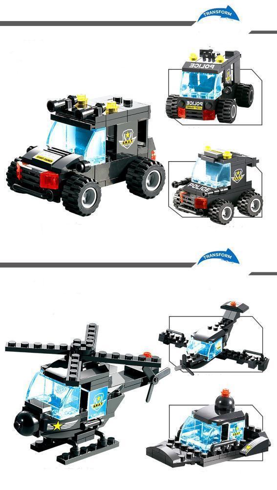 Skorter | 8 IN 1 Robot Aircraft Car City Police SWAT Building Block