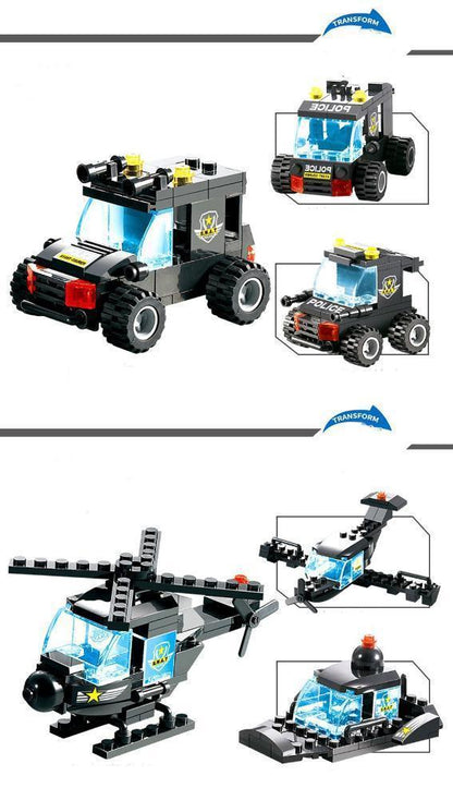 Skorter | 8 IN 1 Robot Aircraft Car City Police SWAT Building Block
