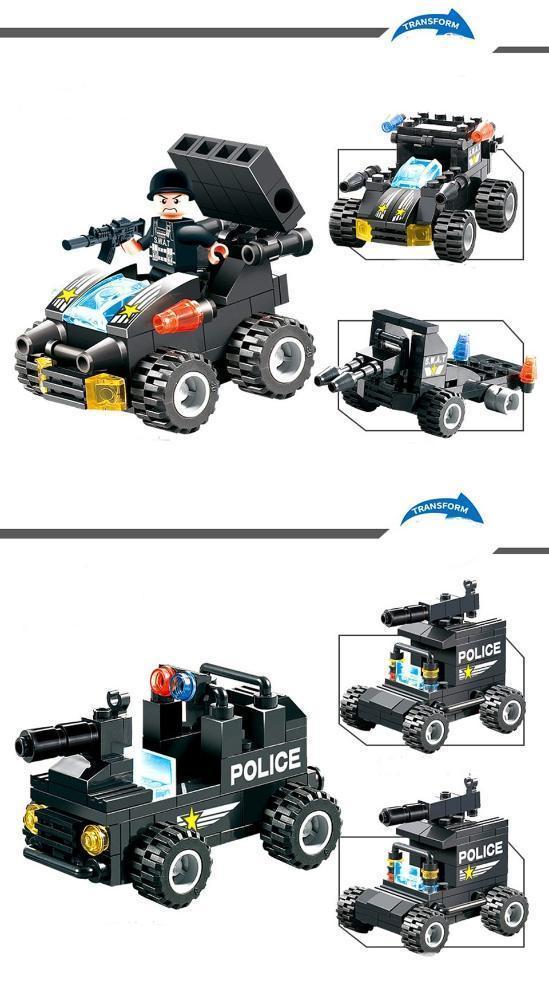 Skorter | 8 IN 1 Robot Aircraft Car City Police SWAT Building Block