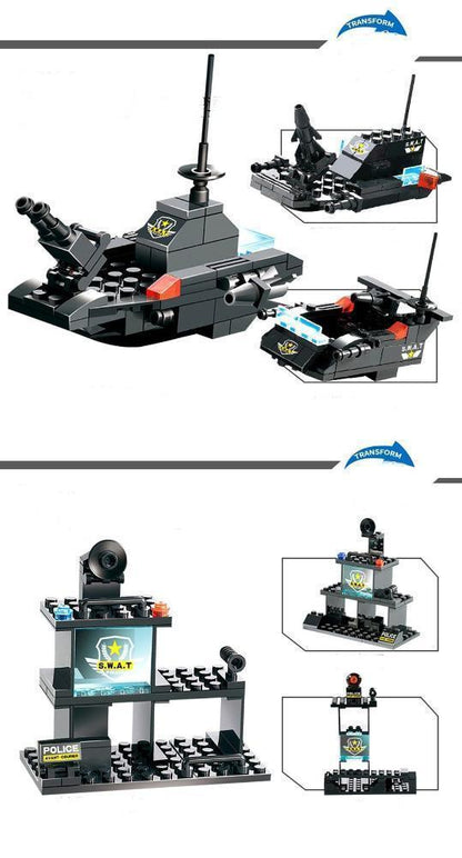 Skorter | 8 IN 1 Robot Aircraft Car City Police SWAT Building Block