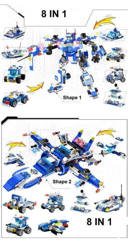 Skorter | 8 IN 1 Robot Aircraft Car City Police SWAT Building Block