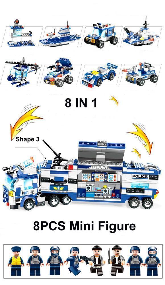Skorter | 8 IN 1 Robot Aircraft Car City Police SWAT Building Block