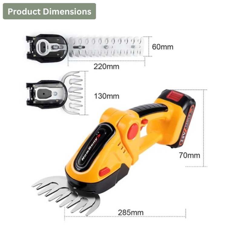 Skorter | Cordless Hedge & Shrub Trimmer | 2-in-1 Cutting Heads, Lightweight & Ergonomic for Effortless Garden Maintenance