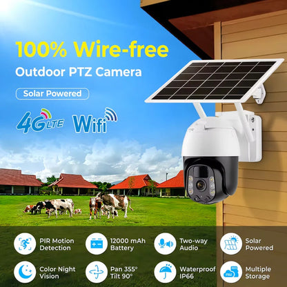 Skorter | 2K Solar-Powered WIFI PTZ Camera with Auto-Tracking & Night Vision