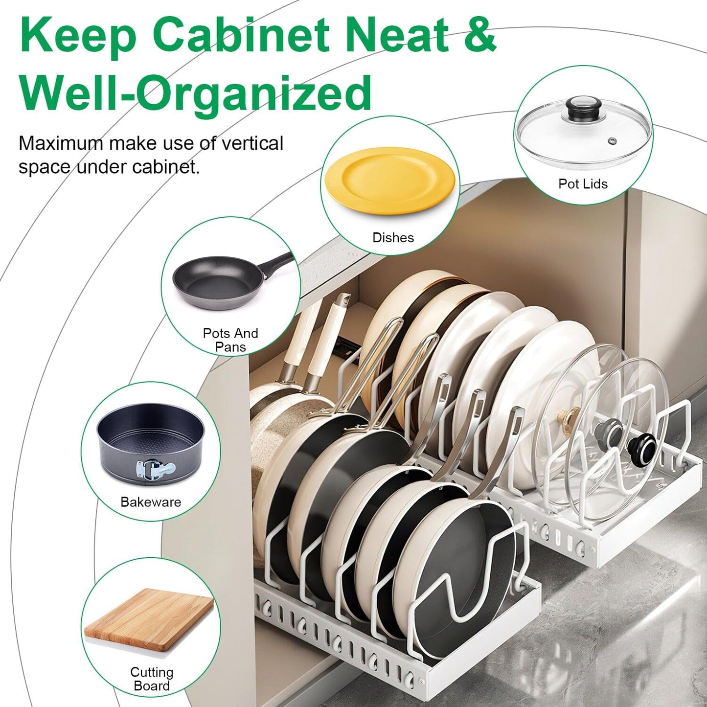 Skorter | Expandable pot and pan organizer with 8 adjustable dividers