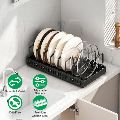 Skorter | Expandable pot and pan organizer with 8 adjustable dividers