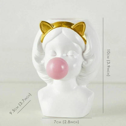 Skorter | Cute Bubblegum Girl Ceramic Face Vase