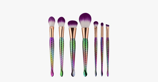 Skorter | 7 Pieces Rainbow Mermaid Brush Set - Unique Colorful Brush Set Perfect for Comprehensive Makeup
