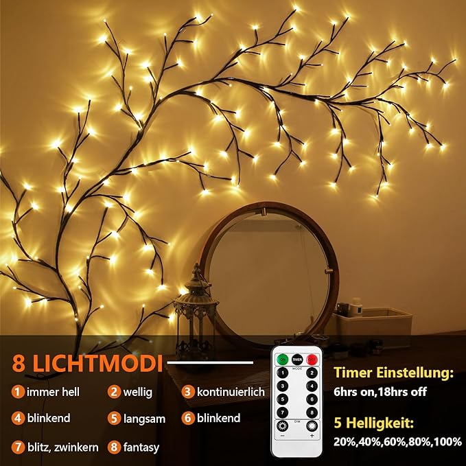 Skorter | LED Grapevine Fairy Lights - 100 LED String Lights with Green Wire for Indoor & Outdoor Decoration, Parties, and Garden Use