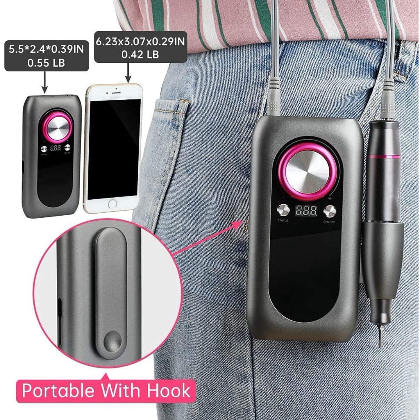 Skorter | Rechargeable Nail Drill Kit with 2000mAh Phone Power Bank