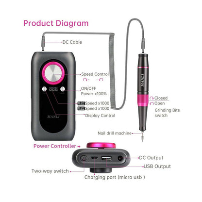 Skorter | Rechargeable Nail Drill Kit with 2000mAh Phone Power Bank