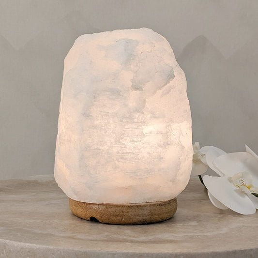Skorter | Relive White Natural Salt Lamp on Wooden Base