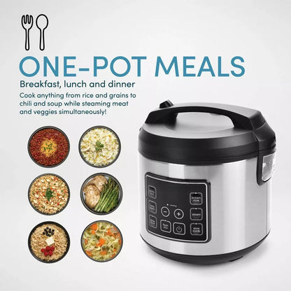 Skorter | 20-Cup Multifunctional Digital Rice Cooker – Stainless Steel with Sensor Logic Technology