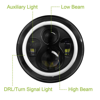 Skorter | Round LED Headlight Halo Angel Eyes for Jeep Wrangler