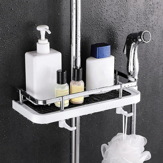 Skorter | Bathroom Shelf Caddy for Shower Rod, No Drilling Pole Shower Storage Shelf Holder