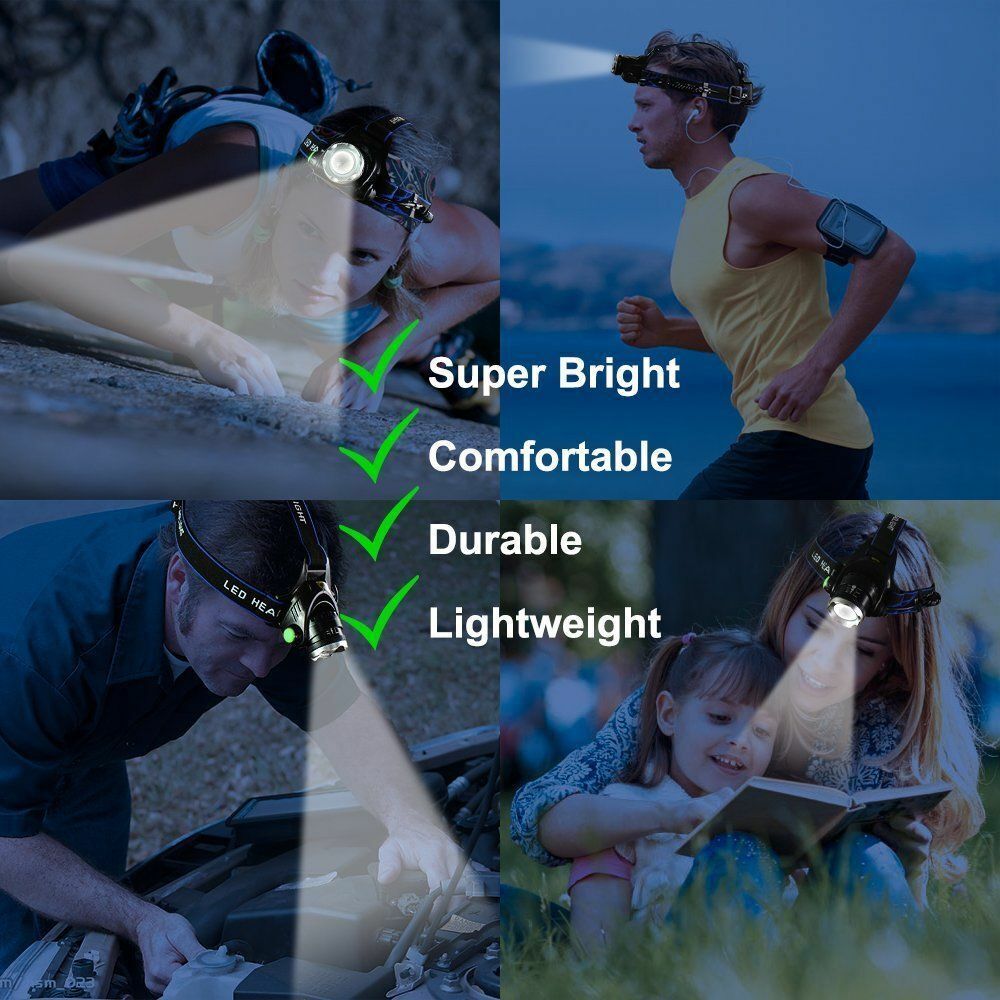 Skorter | 990000LM Rechargeable LED Headlamp Zoomable Flashlight Tactical Headlight Flashlight