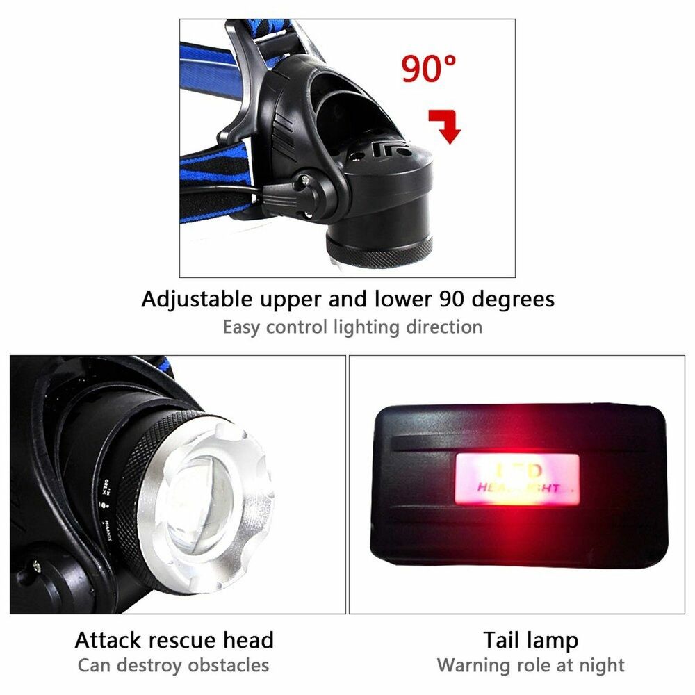 Skorter | 990000LM Rechargeable LED Headlamp Zoomable Flashlight Tactical Headlight Flashlight