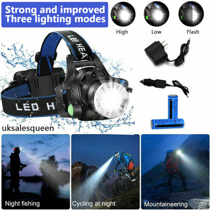 Skorter | 990000LM Rechargeable LED Headlamp Zoomable Flashlight Tactical Headlight Flashlight
