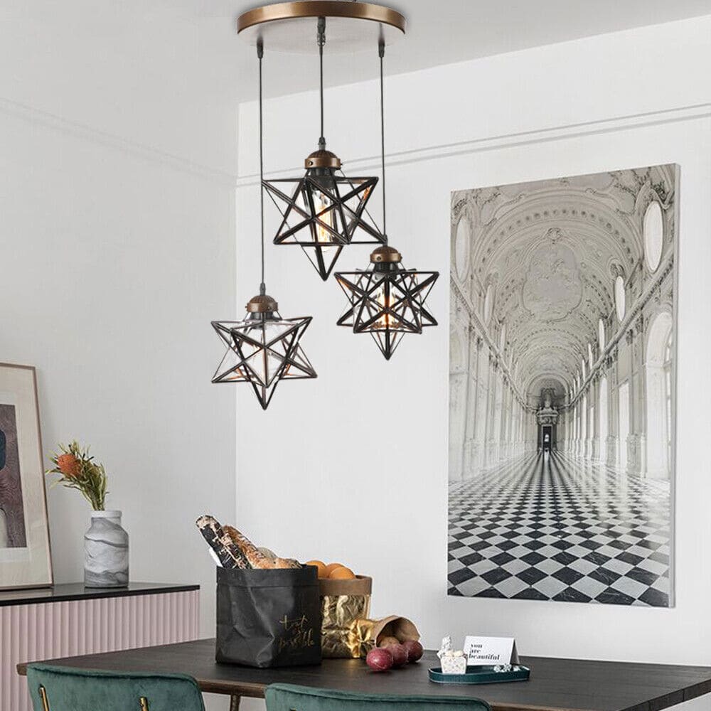 Moravian Star Glass Pendant Chandelier Light Modern Ceiling Fixture Lamp 3-Light