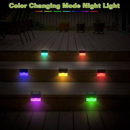 Skorter | Solar Deck Lights 4 Piece Set, Solar Step Lights Outdoor, Warm White/Color Changing Solar Fence Light for Terrace Garden Yard