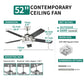 52'' Ceiling Fan Light Black LED 3-Color Chandelier Lamp with Reversible Motor