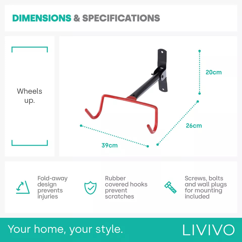 Skorter | Folding Bike Wall Hook – Space-Saving Bike Hook with Protective Hooks